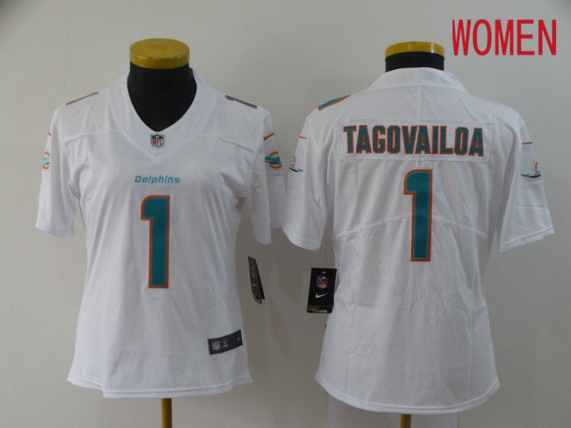 Women Miami Dolphins #1 Tagovailoa White Nike Vapor Untouchable Stitched Limited NFL Jerseys->women nfl jersey->Women Jersey